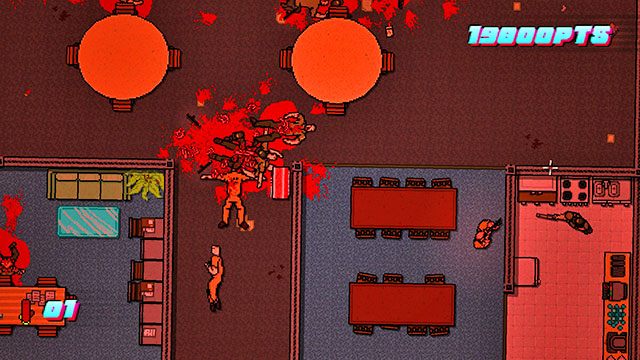 Ostatnia grupa strażników znajduje się na górze po prawej - Scene 20 - Release | Act 5 - Intermission | Hotline Miami 2 Wrong Number - Hotline Miami 2: Wrong Number - poradnik do gry