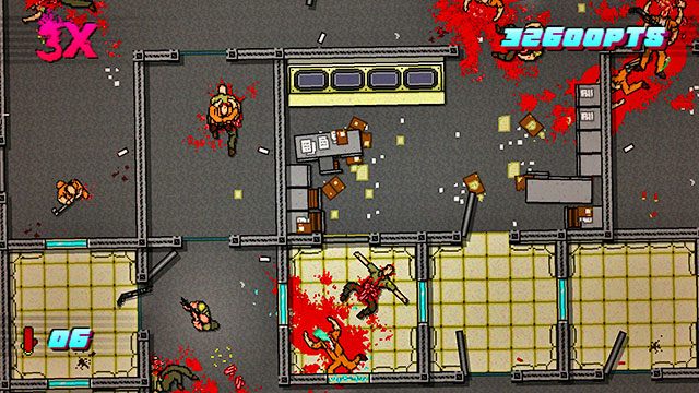 Otwórz drzwi i strzel w dół, by zabić jednego mięsniaka - Scene 20 - Release | Act 5 - Intermission | Hotline Miami 2 Wrong Number - Hotline Miami 2: Wrong Number - poradnik do gry