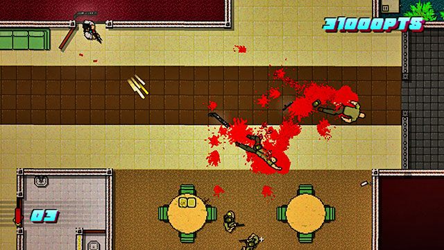 Po zabiciu ostatnich wrogów idź w prawo i obejrzyj scenkę - Scene 22 - Blood Money | Act 6 - Catastrophe | Hotline Miami 2 Wrong Number - Hotline Miami 2: Wrong Number - poradnik do gry