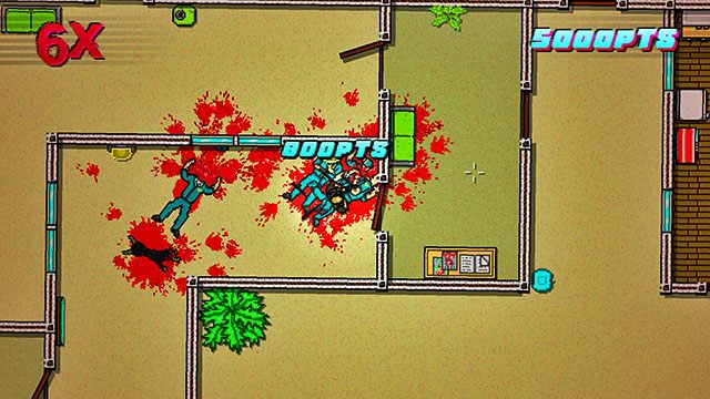 Korytarz po prawej stronie patroluje mięśniak oraz strażnik z bronią palną - Scene 23 - Caught | Act 6 - Catastrophe | Hotline Miami 2 Wrong Number - Hotline Miami 2: Wrong Number - poradnik do gry