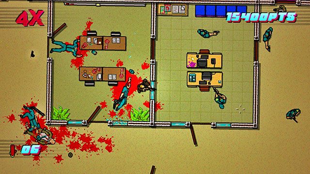W dolnym pomieszczeniu znajduje się trzech wrogów - Scene 23 - Caught | Act 6 - Catastrophe | Hotline Miami 2 Wrong Number - Hotline Miami 2: Wrong Number - poradnik do gry