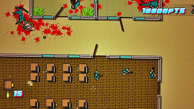 Ostatnią trójkę znajdziesz w pomieszczeniu na dole po prawej - Scene 23 - Caught | Act 6 - Catastrophe | Hotline Miami 2 Wrong Number - Hotline Miami 2: Wrong Number - poradnik do gry