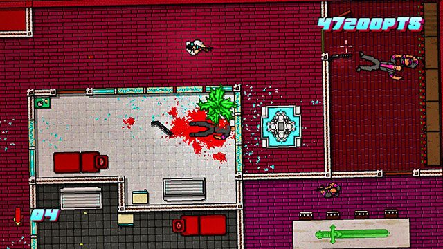 Ostatniego strażnika znajdziesz w pokoju nad schodami, po prawej stronie - Scene 24 - Take Over | Act 6 - Catastrophe | Hotline Miami 2 Wrong Number - Hotline Miami 2: Wrong Number - poradnik do gry