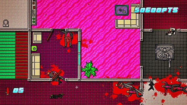 Po oczyszczeniu mapy idź po schodach na górę i podejdź do biurka wrogiego bossa. Obejrzyj scenkę. - Scene 24 - Take Over | Act 6 - Catastrophe | Hotline Miami 2 Wrong Number - Hotline Miami 2: Wrong Number - poradnik do gry