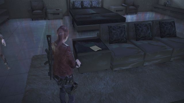 W biurze, na wyższym poziomie, szafka obok kanapy - Metamorfoza - Claire | Dokumenty | Resident Evil Revelations 2 - Resident Evil: Revelations 2 - Kolonia Karna - poradnik do gry