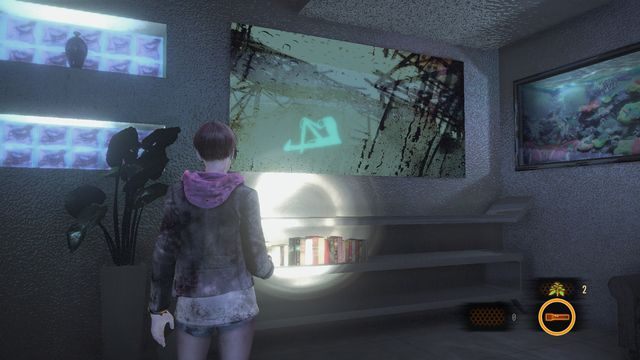 W biurze na pierwszym poziomie, na obrazie w lewym rogu pomieszczenia - Rysunki Kafki (Moira) | Metamorfoza | Resident Evil Revelations 2 - Resident Evil: Revelations 2 - Kolonia Karna - poradnik do gry