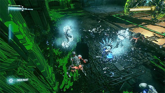 Na czerwonych robotach używaj gadżetów, które je zatrzymają lub uszkodzą - Aresztowanie Człowieka-Zagadki (właściwy pojedynek z bossem) | Zemsta Człowieka-Zagadki - Batman Arkham Knight - poradnik do gry