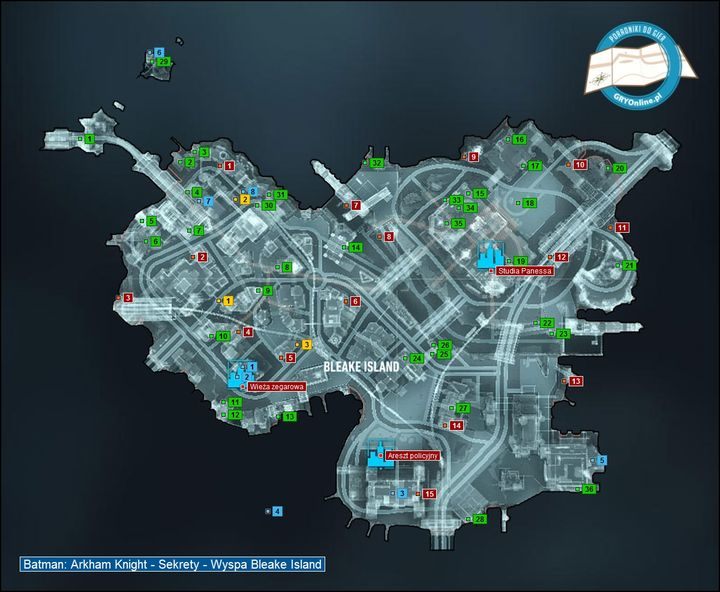 1 - Mapa - wyspa Bleake Island | Wyspa Bleake Island | Batman Arkham Knight - Batman Arkham Knight - poradnik do gry