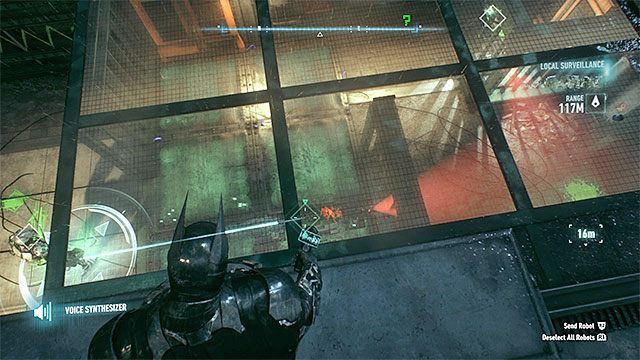 Zacznij od nakazania robotowi żeby zniszczył pierwszą wieżyczkę obronną i następnie zhakuj osobiście drugą - Trofea Człowieka-Zagadki na wyspie Bleake Island (1-18) | Wyspa Bleake Island - Batman Arkham Knight - poradnik do gry