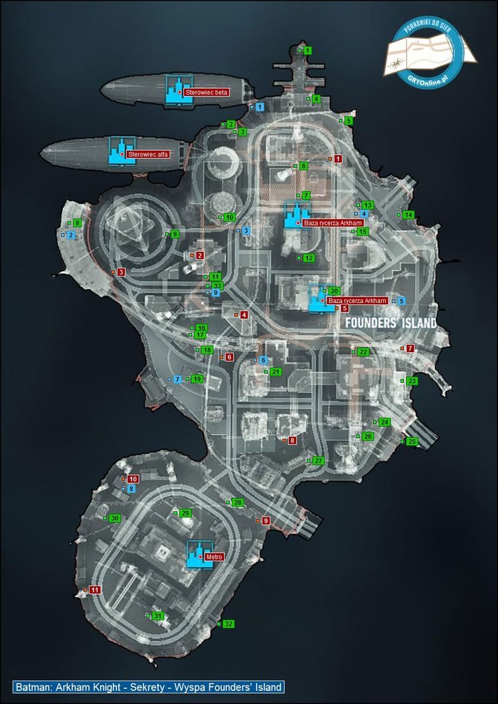 1 - Mapa - wyspa Founders Island | Wyspa Founders Island | Batman Arkham Knight - Batman Arkham Knight - poradnik do gry