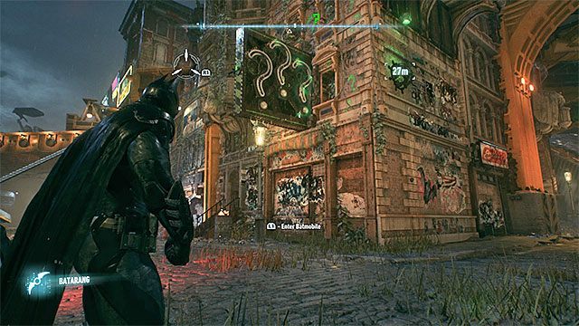 Traf batarangami w pytajniki po tym jak wysuniesz je ze ściany - Trofea Człowieka-Zagadki na wyspie Founders Island (1-16) | Wyspa Founders Island - Batman Arkham Knight - poradnik do gry