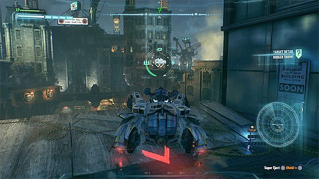 Zniszcz osłabioną ścianę z dużej odległości i z pomocą batmobilu - Trofea Człowieka-Zagadki na wyspie Founders Island (17-33) | Wyspa Founders Island - Batman Arkham Knight - poradnik do gry