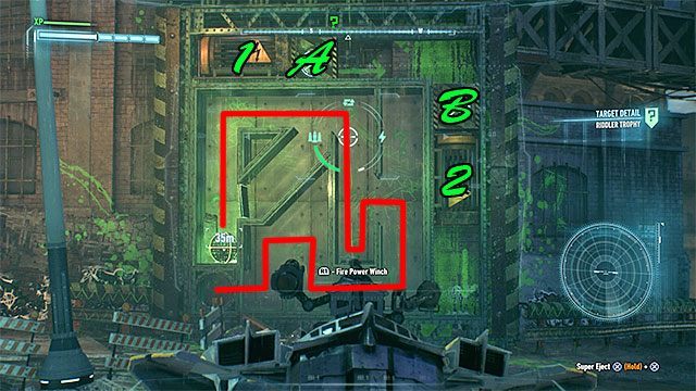 Wymagane gadżety: batmobil, wyciągarka, impuls elektryczny - Trofea Człowieka-Zagadki na wyspie Founders Island (17-33) | Wyspa Founders Island - Batman Arkham Knight - poradnik do gry