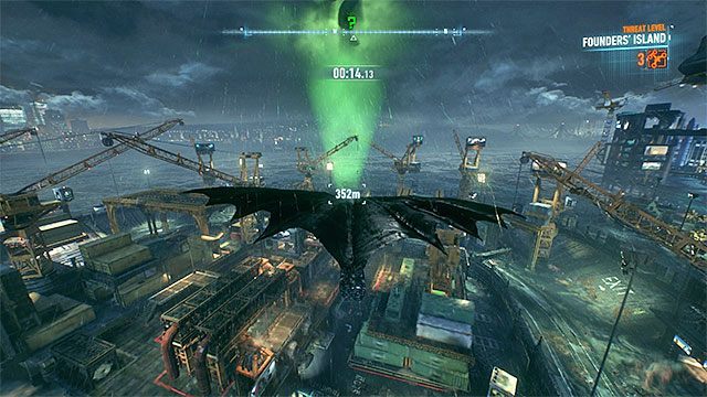 Używaj po drodze wyrzutni haków żeby katapultować Batmana - Trofea Człowieka-Zagadki na wyspie Founders Island (17-33) | Wyspa Founders Island - Batman Arkham Knight - poradnik do gry