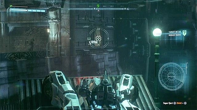 Ustaw się przy wodzie w miejscu, w którym widać osłabioną ścianę - Trofea Człowieka-Zagadki na wyspie Miagani Island (20-38) | Wyspa Miagani Island - Batman Arkham Knight - poradnik do gry