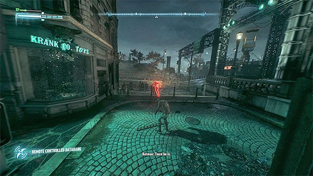 Zdalnie sterowany batarang pozwoli ci zlokalizować przeciwnika z bombą - Awanturnicy z bombami na wyspie Miagani Island | Wyspa Miagani Island - Batman Arkham Knight - poradnik do gry