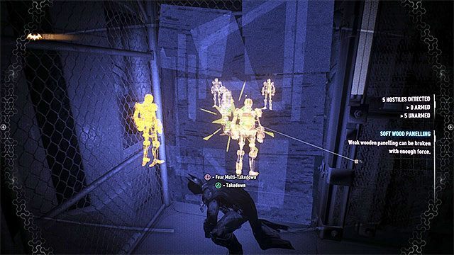 Możesz uaktywnić nokauty z zastraszaniem po ustawieniu się przy osłabionej ścianie - Trofea Człowieka-Zagadki w studiu filmowym Panessa (1-10) | Sekrety - Studia Panessa - Batman Arkham Knight - poradnik do gry