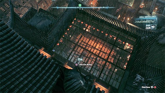 Do kryjówki warto przedostać się przez szklany dach - Zbadanie kryjówki Stracha na Wróble | Główny wątek fabularny w Arkham Knight - Batman Arkham Knight - poradnik do gry