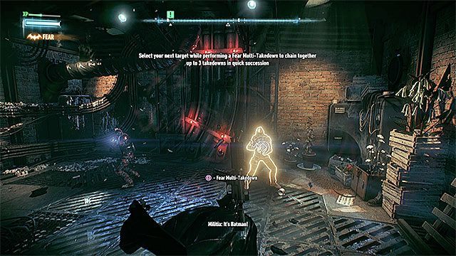 Po uaktywnieniu nokautów z zastraszaniem doskakuj jedynie do kolejnych wrogów - Batman będzie ich automatycznie ogłuszał - Użycie anteny w stoczni Falconea do zlokalizowania Stracha na Wróble | Główny wątek fabularny - Batman Arkham Knight - poradnik do gry