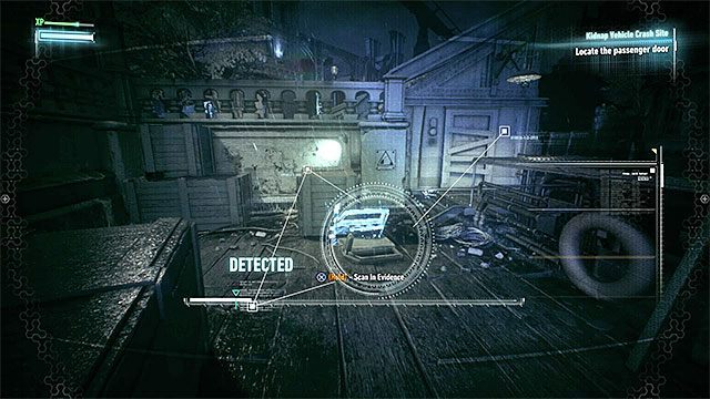 Urwane drzwi odnajdziesz w nieco większej odległości od pojazdu - Zbadanie miejsca wypadku w poszukiwaniu śladów | Główny wątek fabularny - Batman Arkham Knight - poradnik do gry