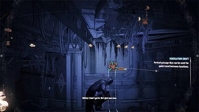 Użyj haka żeby dotrzeć do wejścia do szybu wentylacyjnego - Zinfiltrowanie sieci tuneli pod wyspą Miagani | Główny wątek fabularny w Batman - Batman Arkham Knight - poradnik do gry