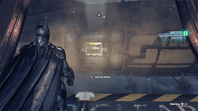 Poszybuj w stronę oszklonej ściany drugiego sterowca - Przedostanie się na pokład drugiego sterowca | Główny wątek fabularny - Batman Arkham Knight - poradnik do gry