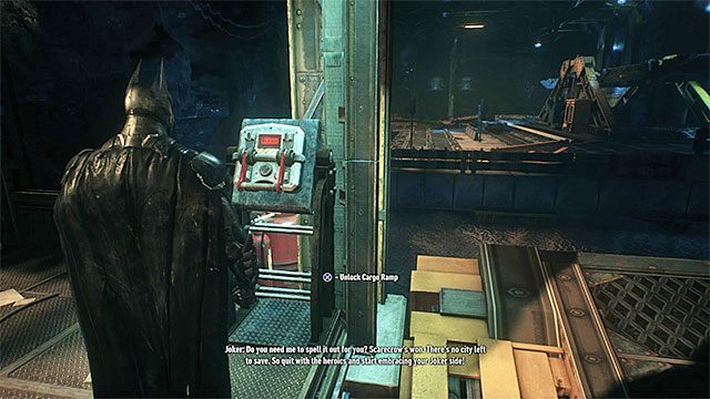 Nowy przełącznik odblokowuje możliwość manipulowania rampą - Użycie sonaru batmobilu do odnalezienia rośliny Trującego Bluszczu na Wyspie Założycieli - kontynuacja | Główny wątek fabularny - Batman Arkham Knight - poradnik do gry