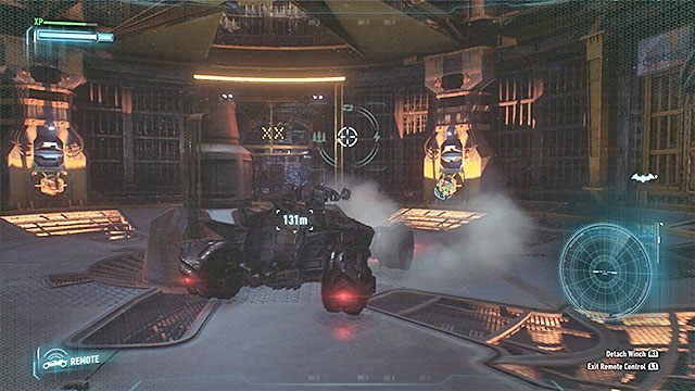 Użyj wyciągarki żeby obniżyć dużą platformę ze znajdującym się na niej batmobilem - Odnalezienie komisarza Gordona w opuszczonym centrum handlowym | Główny wątek fabularny - Batman Arkham Knight - poradnik do gry