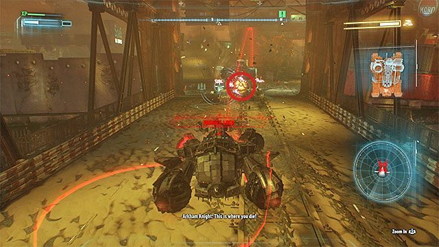 Ostatnia część pojedynku z rycerzem Arkham niestety również jest bardzo wymagająca - Rycerz Arkham (Arkham Knight) - drugie starcie (pojedynek z czołgiem) | Pojedynki z bossami - Batman Arkham Knight - poradnik do gry
