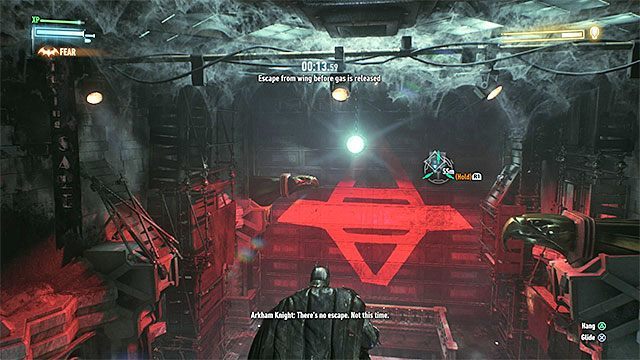 Użyj haka żeby dotrzeć do kratki i wydostać się z nowej pułapki - Rycerz Arkham (Arkham Knight) - czwarte starcie (bezpośrednia konfrontacja) | Pojedynki z bossami - Batman Arkham Knight - poradnik do gry