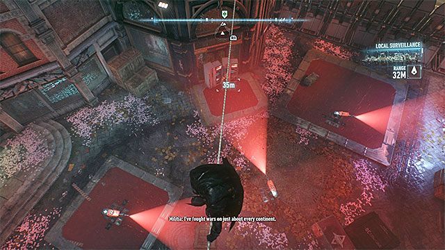 Zatrzymaj się nad nieruchomą wieżyczką i zaczekaj aż będzie można bezpiecznie wylądować obok niej - Przejmij kontrolę nad drogami (Own the Roads) | Poszukiwani przestępcy - Batman Arkham Knight - poradnik do gry