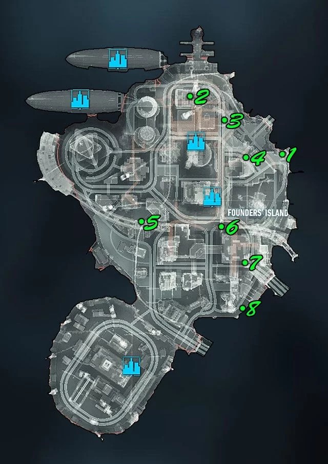 Powyższa mapa prezentuje rozmieszczenie punktów kontrolnych milicji - Przejmij kontrolę nad drogami (Own the Roads) | Poszukiwani przestępcy - Batman Arkham Knight - poradnik do gry