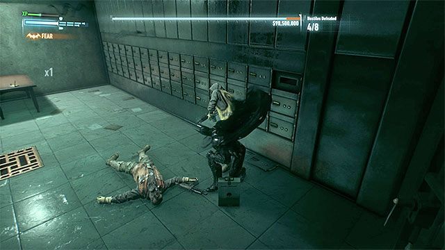 Bardziej agresywnie ogłuszaj kolejnych wrogów, przy czym jeśli zostaniesz zauważony szybko uciekaj i wspomagaj się kulkami dymnymi - Bandyta o dwóch twarzach (Two-Faced Bandit) | Poszukiwani przestępcy - Batman Arkham Knight - poradnik do gry