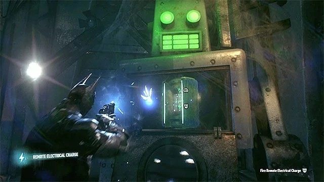 Posyłaj ładunki w stronę generatora żeby go przeładować - Trofea Człowieka-Zagadki w studiu filmowym Panessa (11-21) | Sekrety - Studia Panessa - Batman Arkham Knight - poradnik do gry