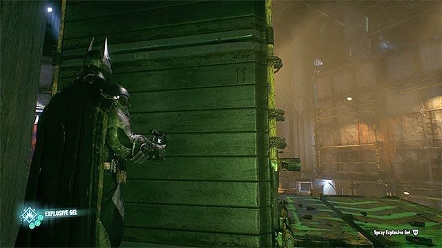 Rozpyl wybuchowy żel na jednej z przesuniętych płyt - Trofea Człowieka-Zagadki w studiu filmowym Panessa (11-21) | Sekrety - Studia Panessa - Batman Arkham Knight - poradnik do gry