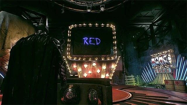 Zapamiętuj WYŁĄCZNIE kolory pojawiających się na ekranie napisów - Trofea Człowieka-Zagadki w studiu filmowym Panessa (11-21) | Sekrety - Studia Panessa - Batman Arkham Knight - poradnik do gry