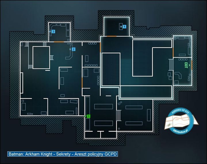 1 - Mapa - areszt policyjny GCPD | Sekrety - Areszt policyjny GCPD - Batman Arkham Knight - poradnik do gry