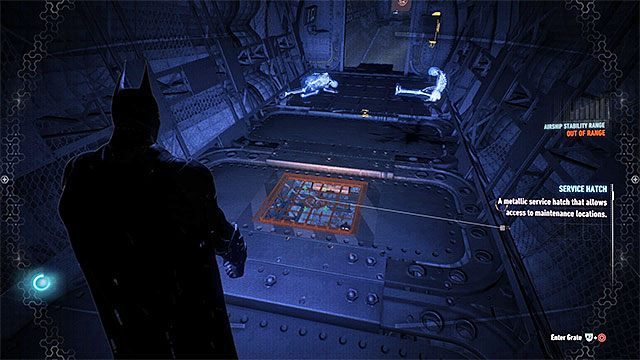 Wiele sekretów znajdujących się w foyer sterowca alfa (jego wschodnia część) znajduje się na dolnych poziomach maszyny latającej i możesz mieć pewne problemy z dotarciem w ich pobliże - Podpowiedzi do eksploracji sterowca alfa | Sekrety - Sterowce Stagga - Batman Arkham Knight - poradnik do gry