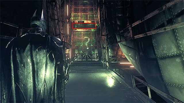 Nakieruj zdalny batarang na niewielki otwór, za którym znajduje się pytajnik - Trofea Człowieka-Zagadki na pokładach sterowców Stagga (1-10) | Sekrety - Sterowce Stagga - Batman Arkham Knight - poradnik do gry