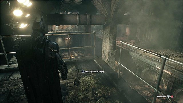 Dotrzyj na niewielki balkonik - Trofea Człowieka-Zagadki w tunelach metra w budowie | Sekrety - Metro w budowie - Batman Arkham Knight - poradnik do gry