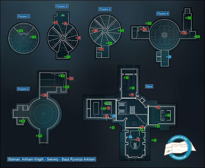 1 - Mapa - Baza Rycerza Arkham | Sekrety - Baza rycerza Arkham - Batman Arkham Knight - poradnik do gry