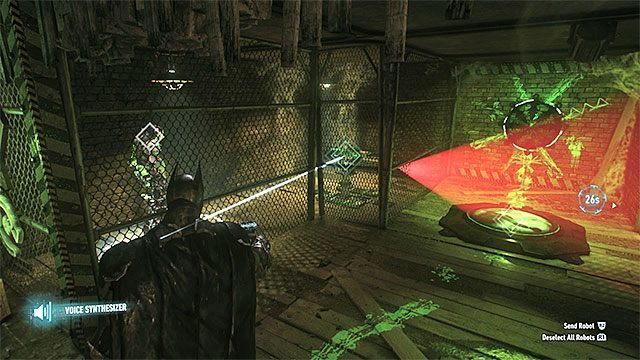 Wyślij robota do zniszczenia lewej wieżyczki dopiero po tym jak wyłączysz chwilowo prawą - Trofea Człowieka-Zagadki w bazie rycerza Arkham (1-10) | Sekrety - Baza rycerza Arkham - Batman Arkham Knight - poradnik do gry