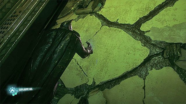Użyj żelu po tym jak winda zawiezie Cię do osłabionej ściany - Trofea Człowieka-Zagadki w bazie rycerza Arkham (11-21) | Sekrety - Baza rycerza Arkham - Batman Arkham Knight - poradnik do gry