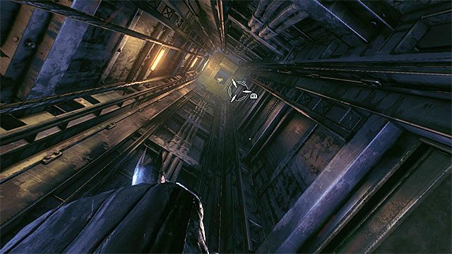 Skorzystaj z szybu windy dopiero po zhakowaniu lub zniszczeniu wieżyczki - Trofea Człowieka-Zagadki w bazie rycerza Arkham (11-21) | Sekrety - Baza rycerza Arkham - Batman Arkham Knight - poradnik do gry