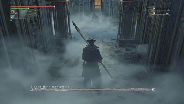Boss szybko ucieknie na pierwszy balkonik. - Micolash, gospodarz koszmaru | Bossowie w Bloodborne - Bloodborne - poradnik do gry