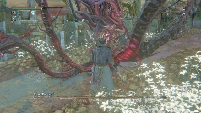 Wykonanie uniku w odpowiednim momencie pozwoli na zaatakowanie pleców bossa. - Obecność księżyca | Bossowie w Bloodborne - Bloodborne - poradnik do gry