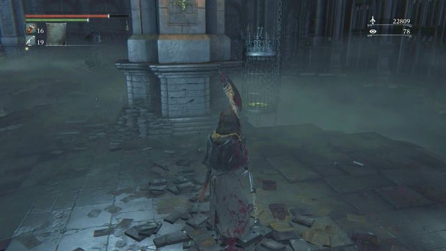 Winda prowadząca na dół, za filarem pojedynczy pzreciwnik. - Koszmar Mensisa | Opis przejścia Bloodborne - Bloodborne - poradnik do gry