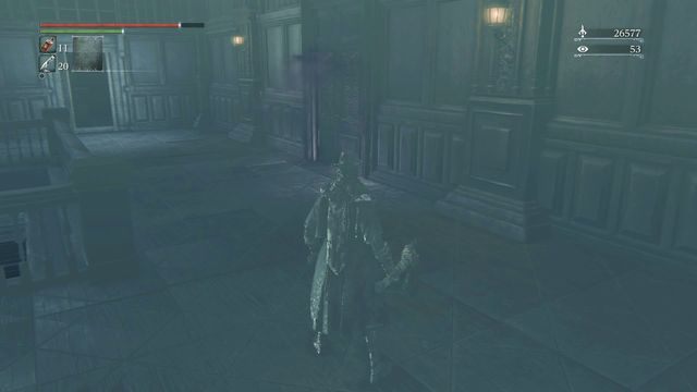 Drzwi wyjściowe z lokacji znajdują się na końcu korytarza. - Budynek Auli - 1 piętro | Opis przejścia Bloodborne - Bloodborne - poradnik do gry