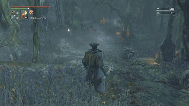 Jeżeli nie chcesz się zgubić idź wzdłuż oświetlonej ścieżki. - Zakazany las | Opis przejścia Bloodborne - Bloodborne - poradnik do gry