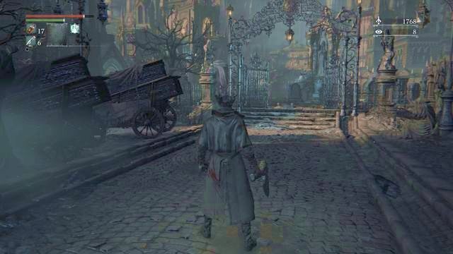 Przed bramą odbij w lewo. - Rewir katedralny - centralny plac | Opis przejścia Bloodborne - Bloodborne - poradnik do gry